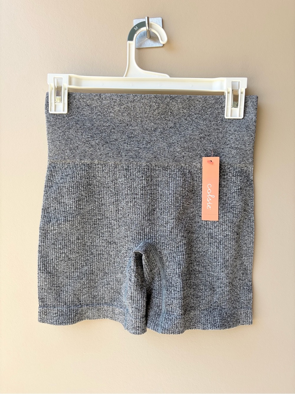 Colsie Gray Ribbed High-Waist Bike Shorts